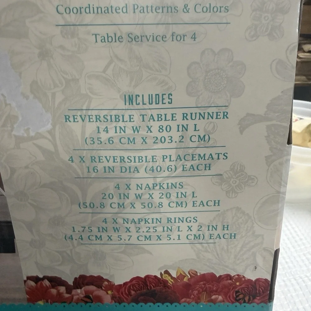 New The Pioneer Woman Mazie Bird Reversible 13 Pieces Holiday Table Linens Set *